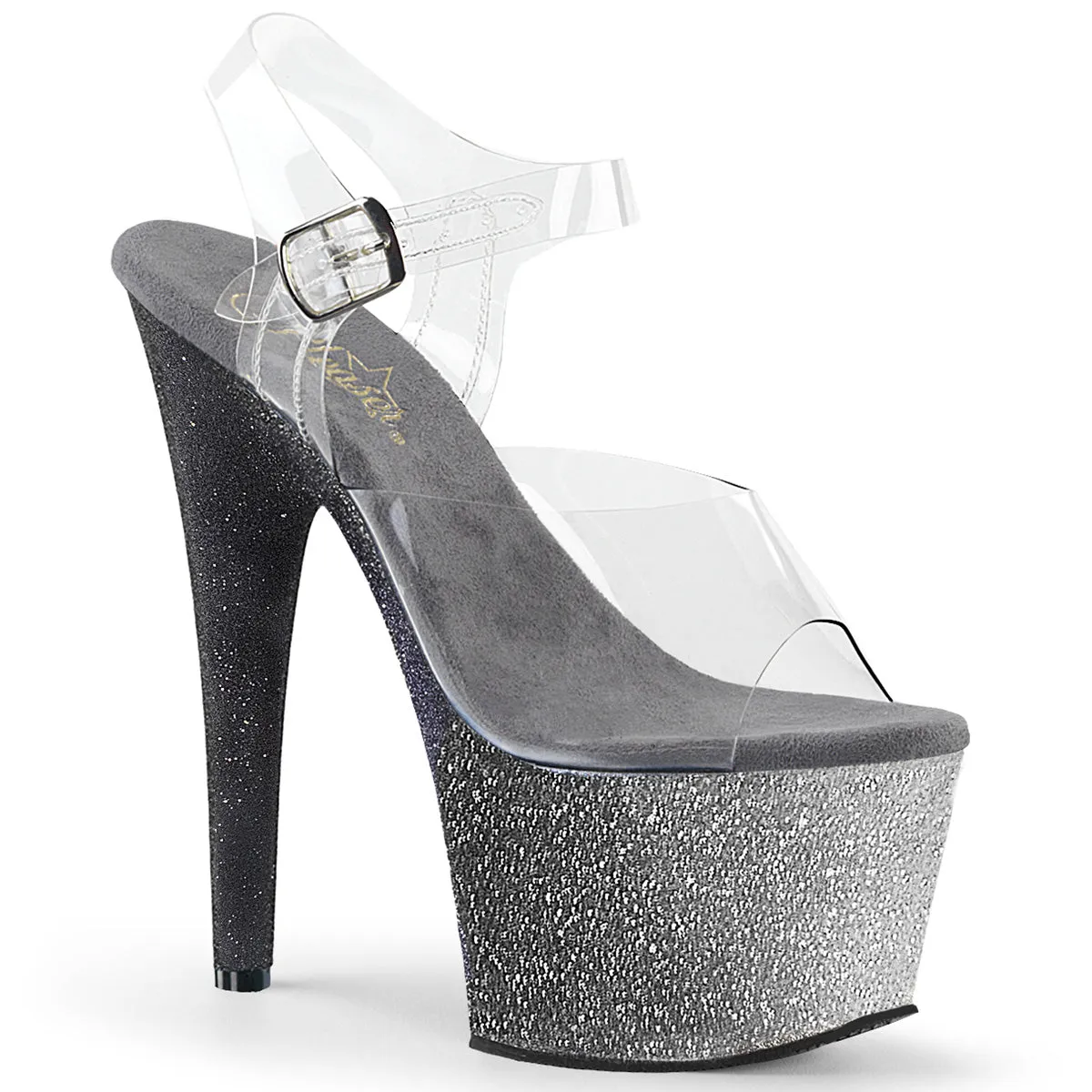 Adore 708OMBRE Clear Upper Ankle Strap 7" Heel Ombre Glitter Platform Shoes -Direct