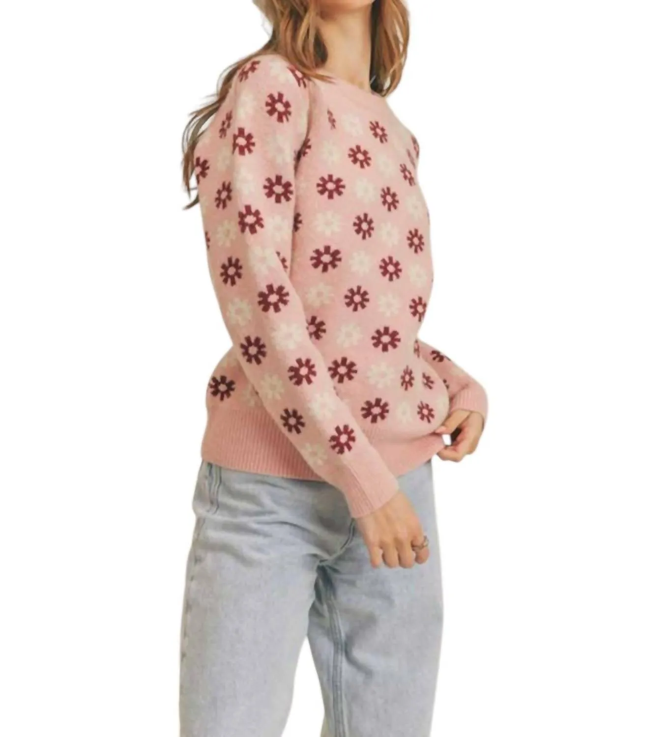 &Merci - Snowflake Print Crew Neck Sweater