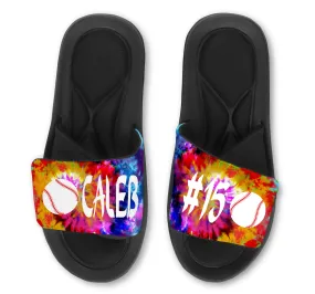 Baseball Tie Dye Custom Slides / Sandals - Choose your Background!