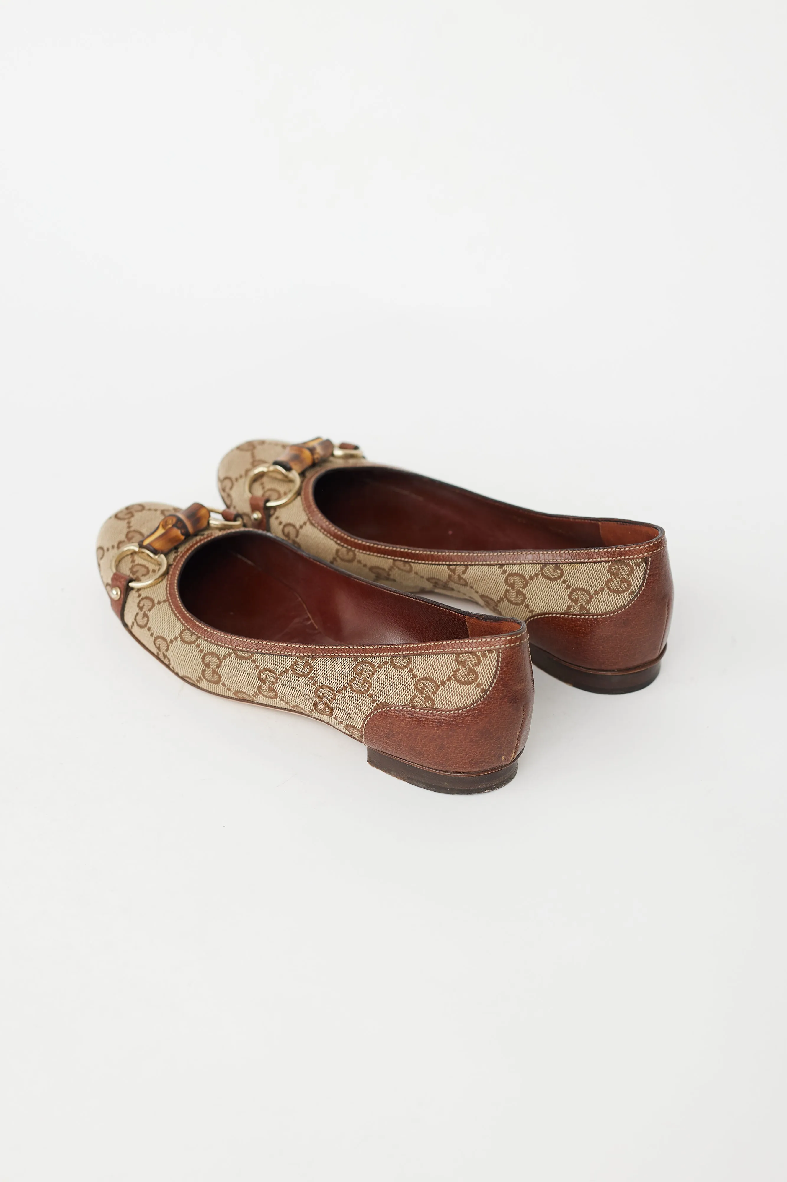 Beige GG Supreme Monogram Bamboo Flat