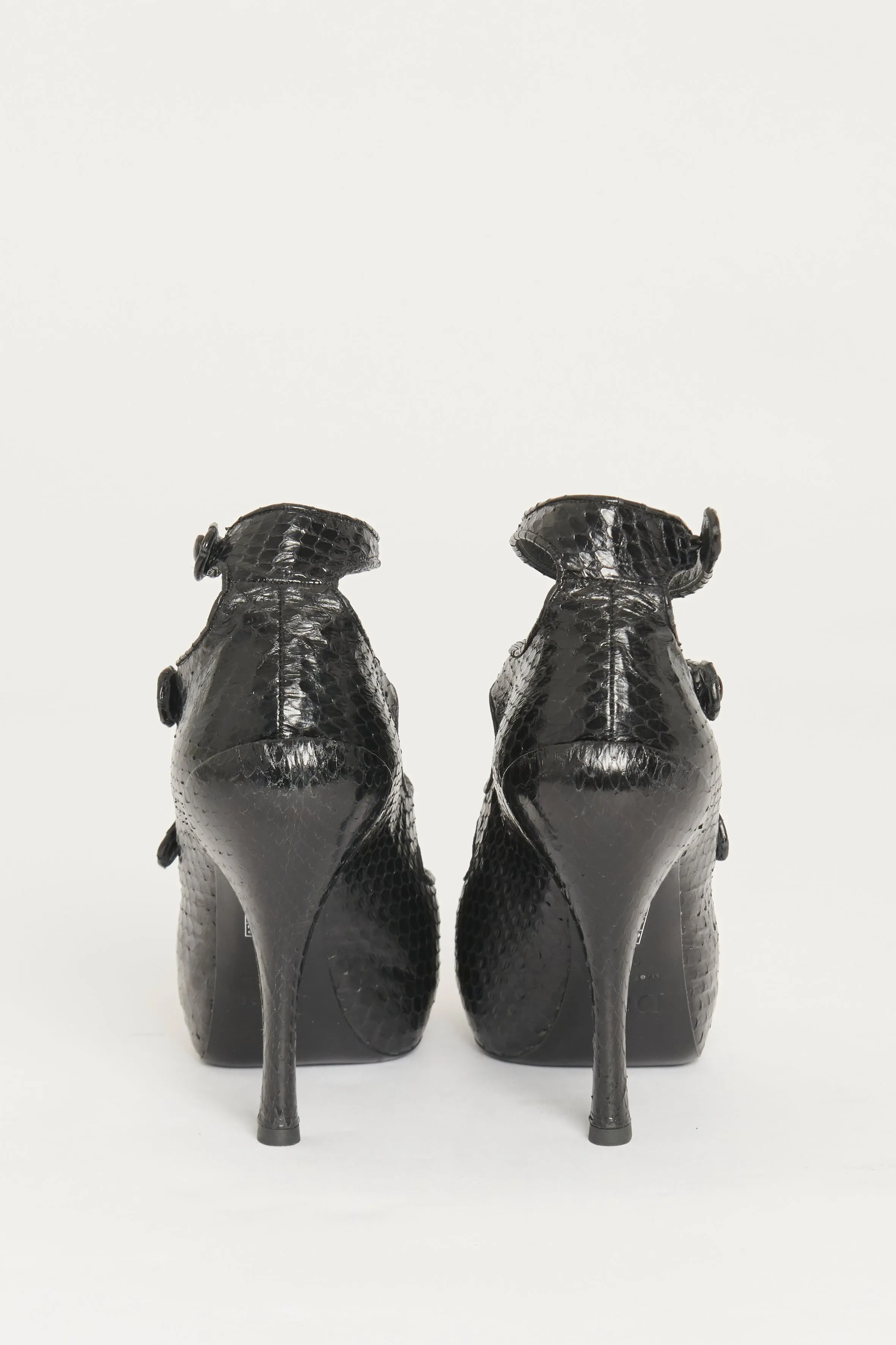 Black Python Strappy Preowned Spy Heeled Sandals