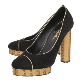 Chanel Bicolor Suede Studded Platform Pumps 39.5