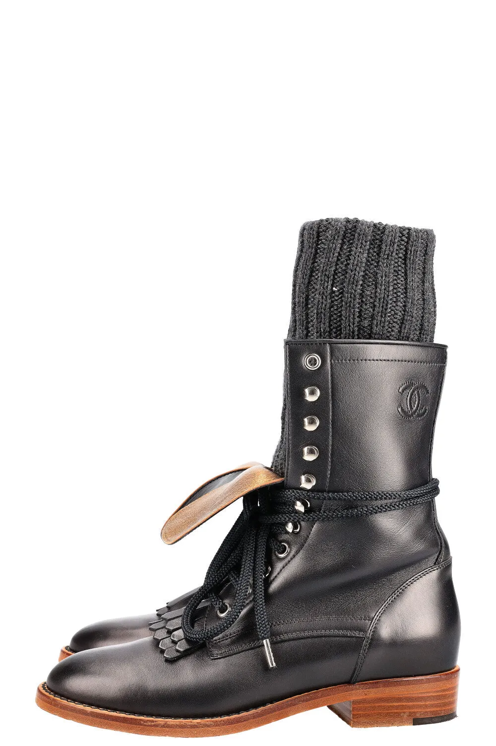 CHANEL Combat Boots with Socks