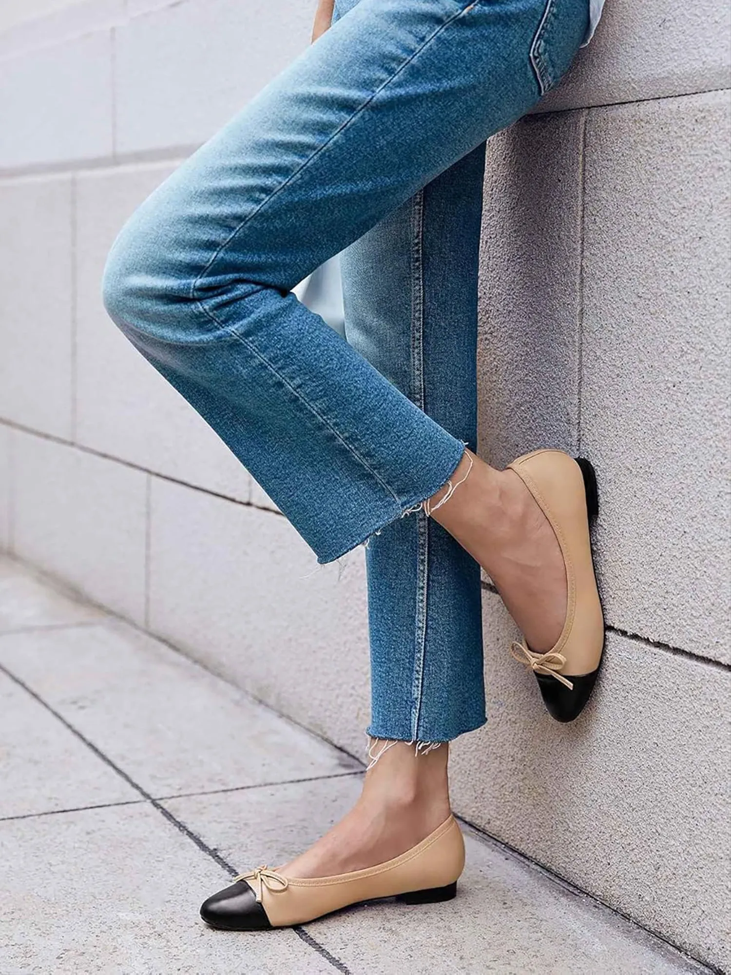 Colorblock Patchwork Bow Ballet Flats