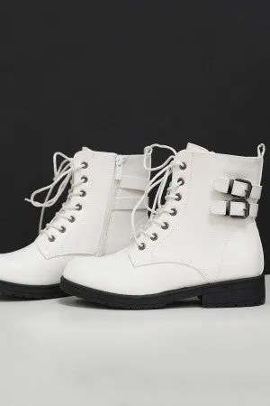 Double Buckle Combat Lace-Up Ankle Boots