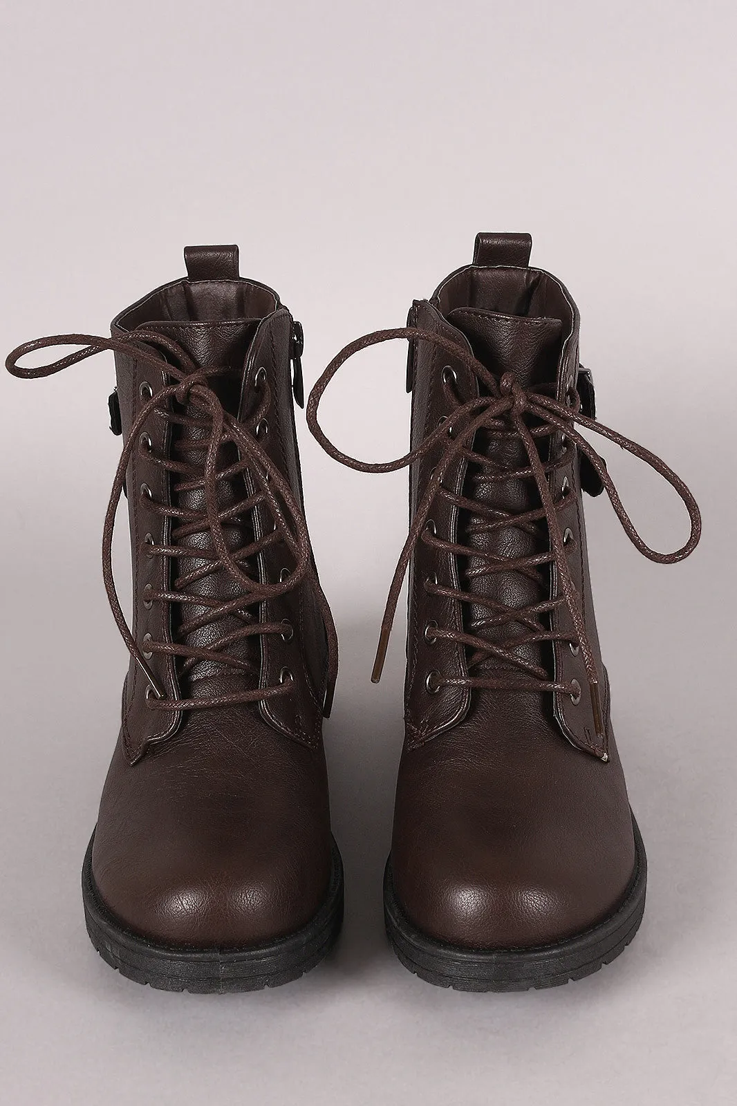 Double Buckle Combat Lace-Up Ankle Boots