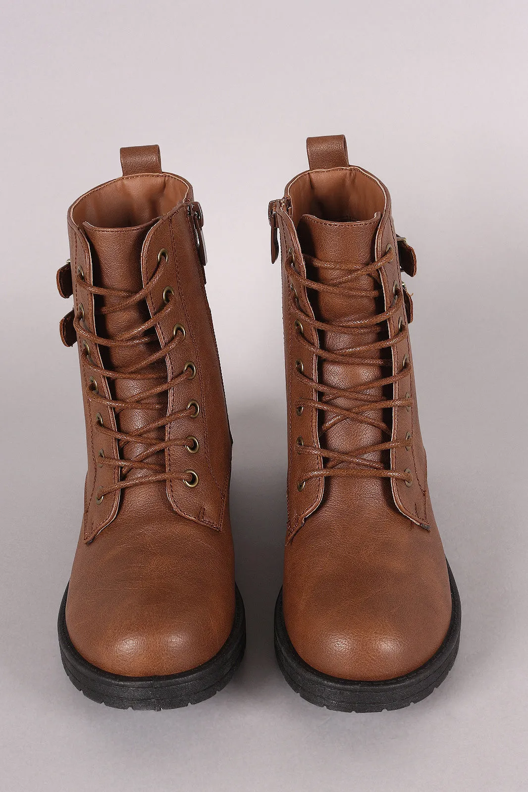 Double Buckle Combat Lace-Up Ankle Boots