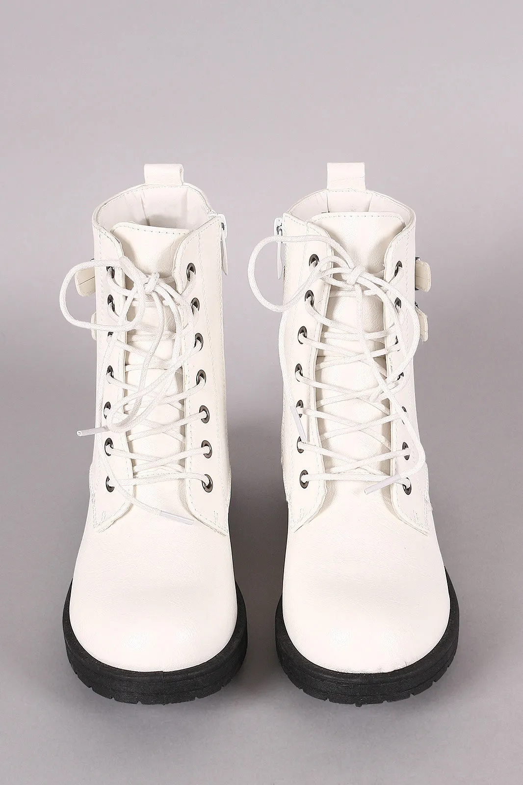 Double Buckle Combat Lace-Up Ankle Boots