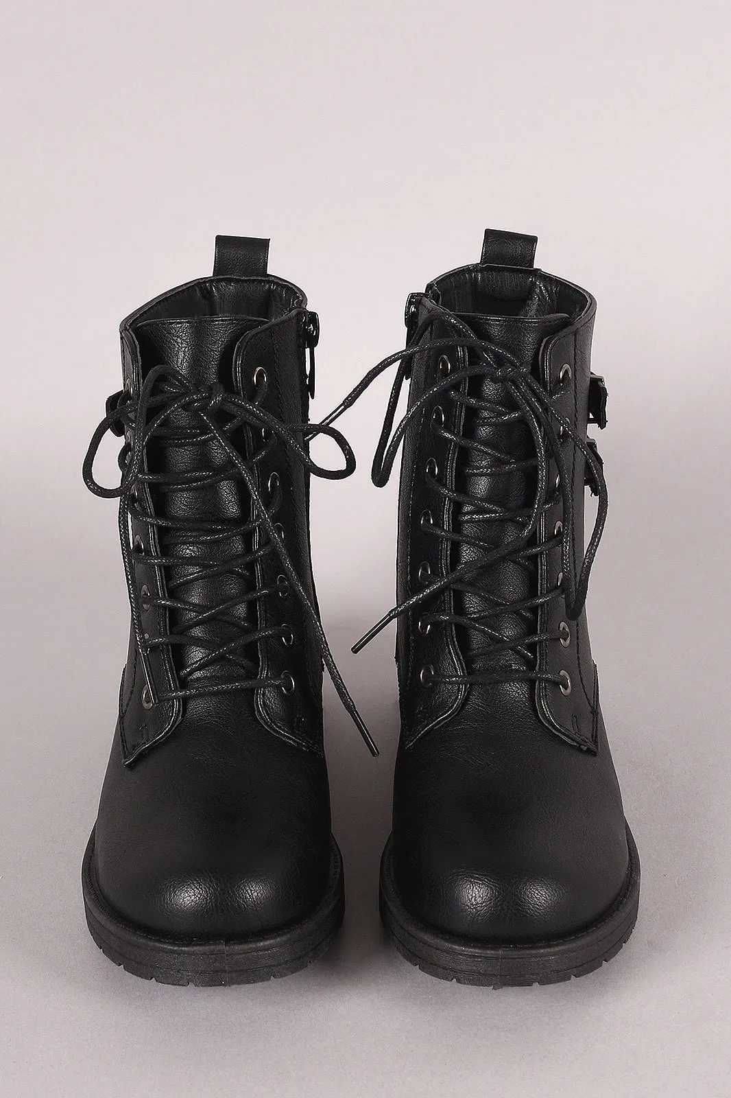 Double Buckle Combat Lace-Up Ankle Boots