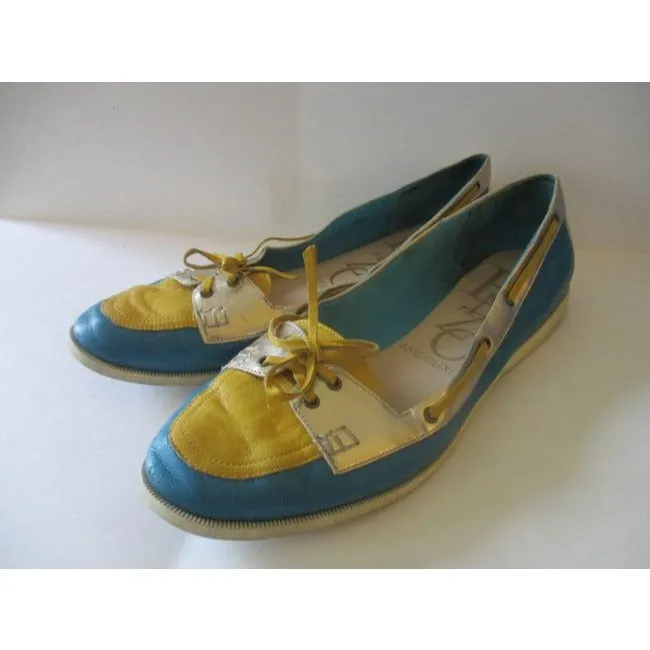 Enzo Angiolini Turquoise Teal Yellow Silver Moccasin Loafer Flats Size Us