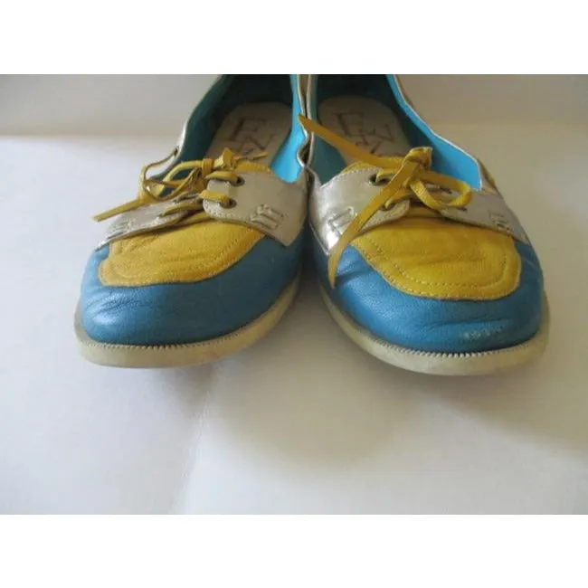 Enzo Angiolini Turquoise Teal Yellow Silver Moccasin Loafer Flats Size Us