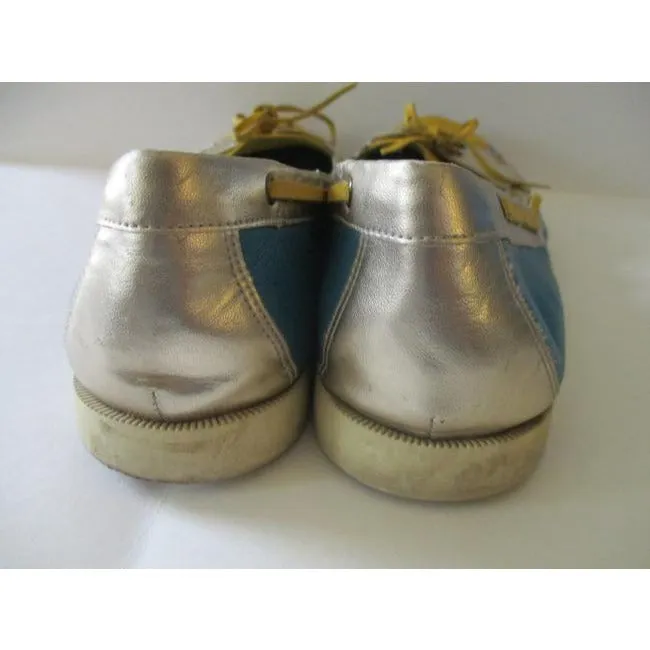 Enzo Angiolini Turquoise Teal Yellow Silver Moccasin Loafer Flats Size Us