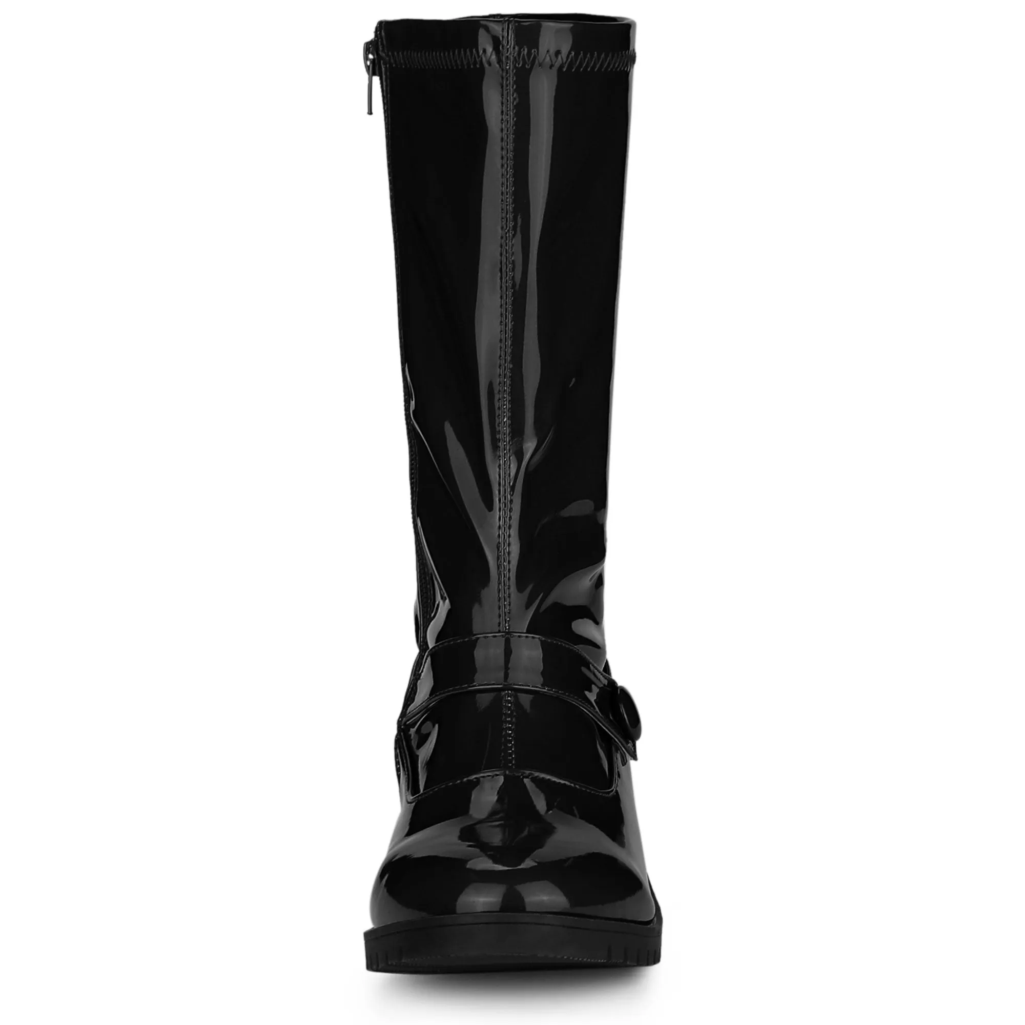 Mid Calf Chunky Heel Patent Leather GO Boots