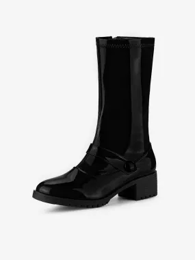 Mid Calf Chunky Heel Patent Leather GO Boots