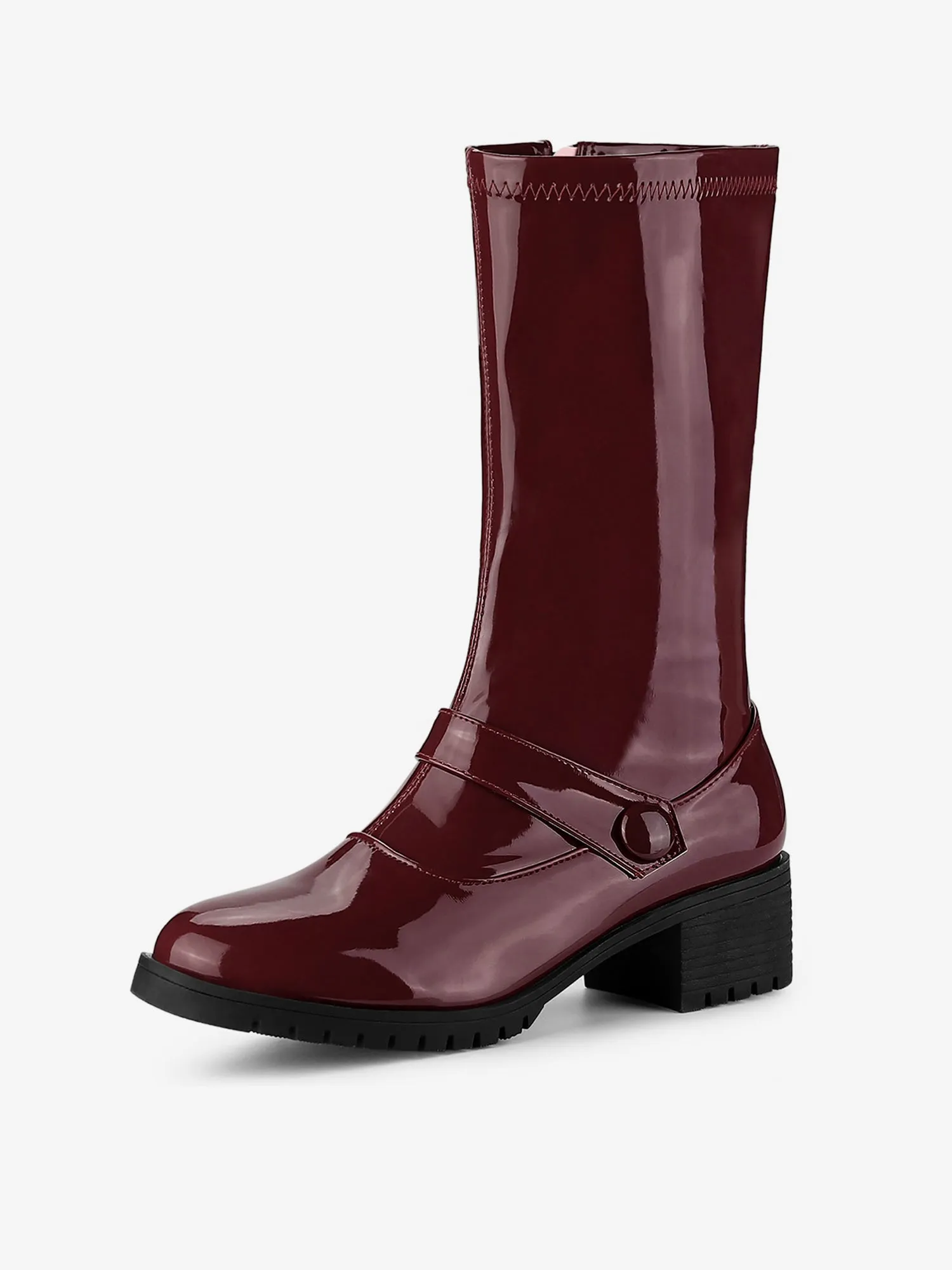 Mid Calf Chunky Heel Patent Leather GO Boots