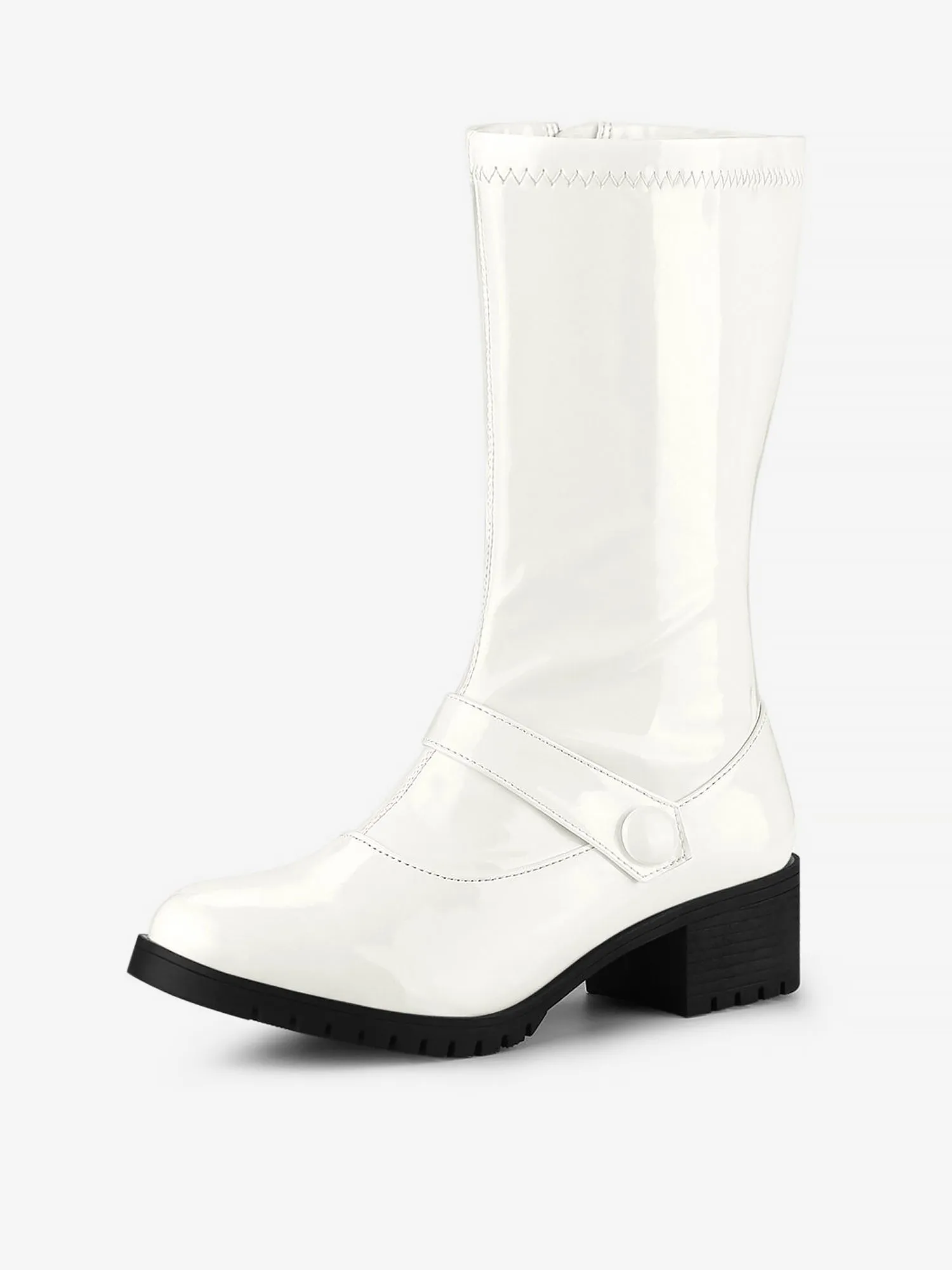 Mid Calf Chunky Heel Patent Leather GO Boots
