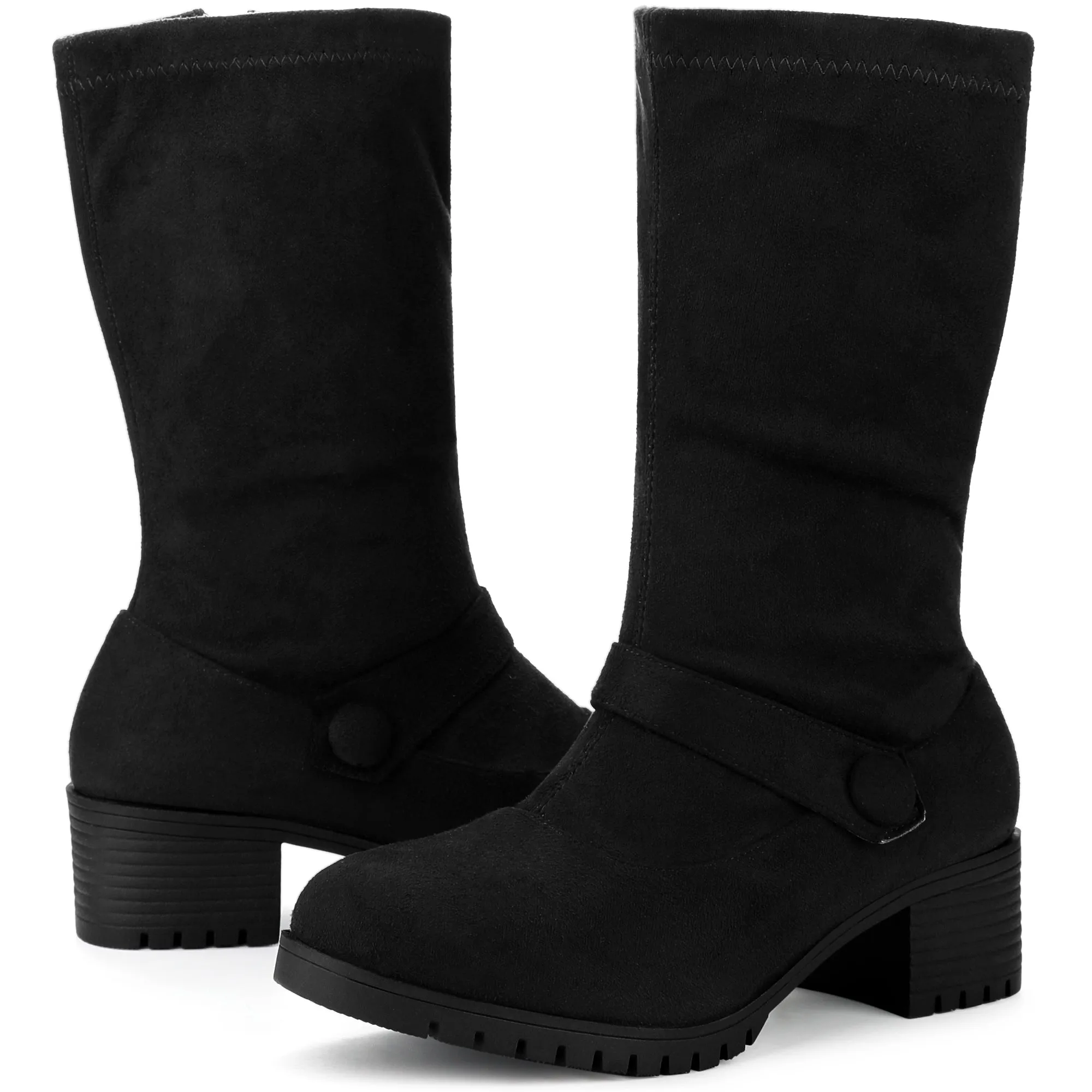 Mid Calf Chunky Heel Patent Leather GO Boots