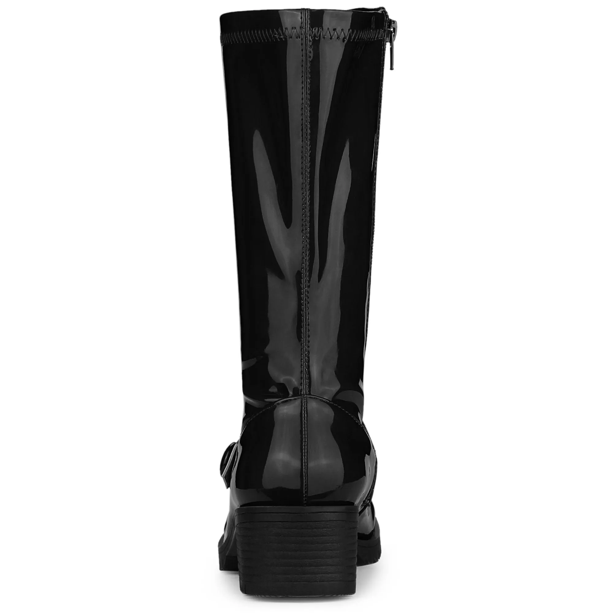 Mid Calf Chunky Heel Patent Leather GO Boots