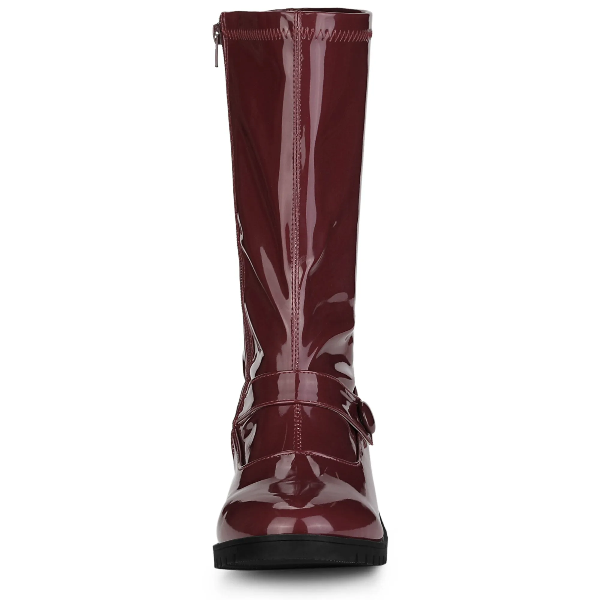 Mid Calf Chunky Heel Patent Leather GO Boots