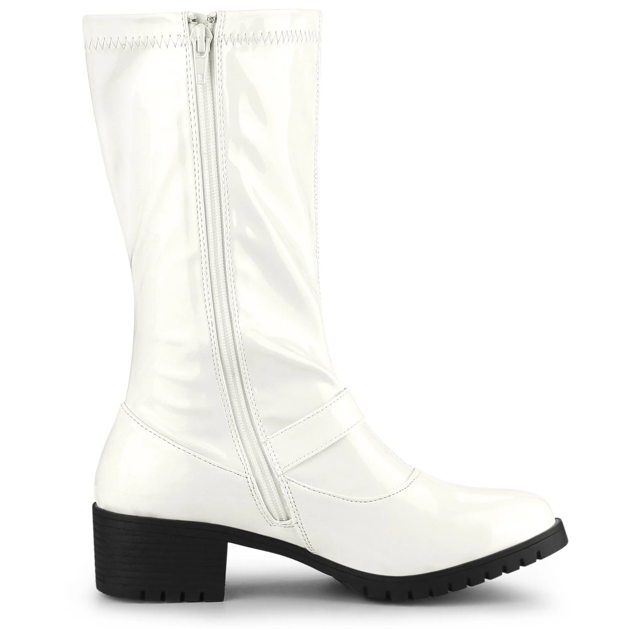 Mid Calf Chunky Heel Patent Leather GO Boots