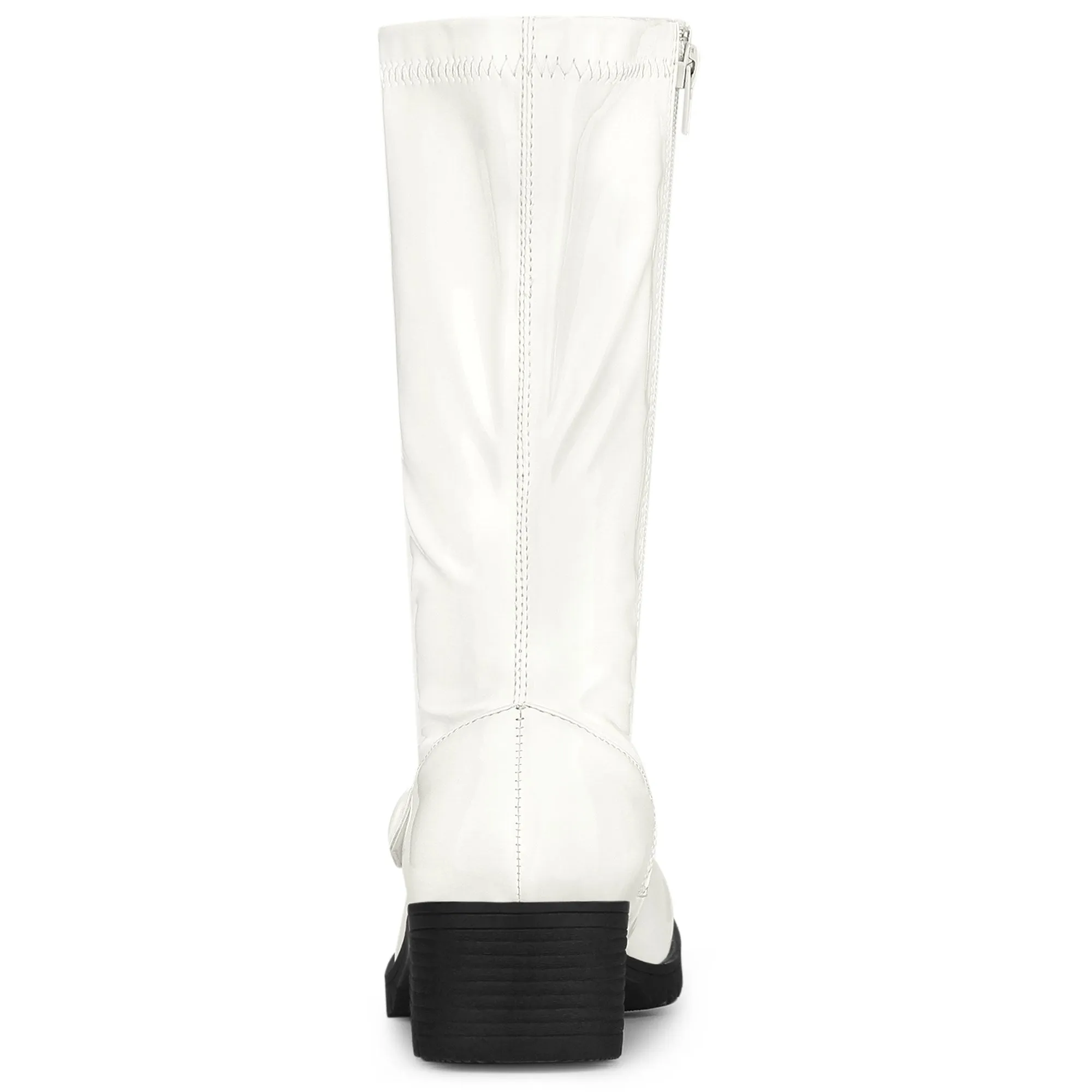 Mid Calf Chunky Heel Patent Leather GO Boots