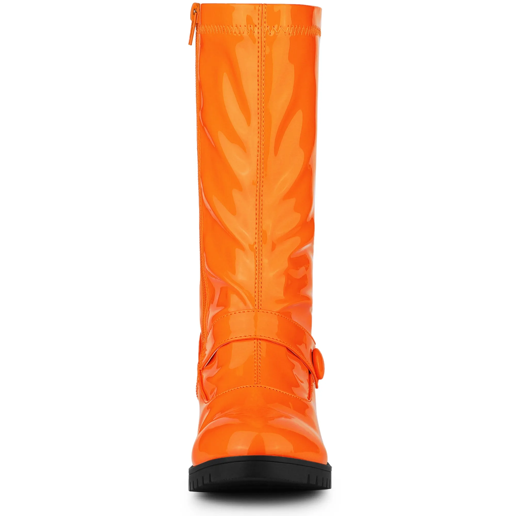 Mid Calf Chunky Heel Patent Leather GO Boots