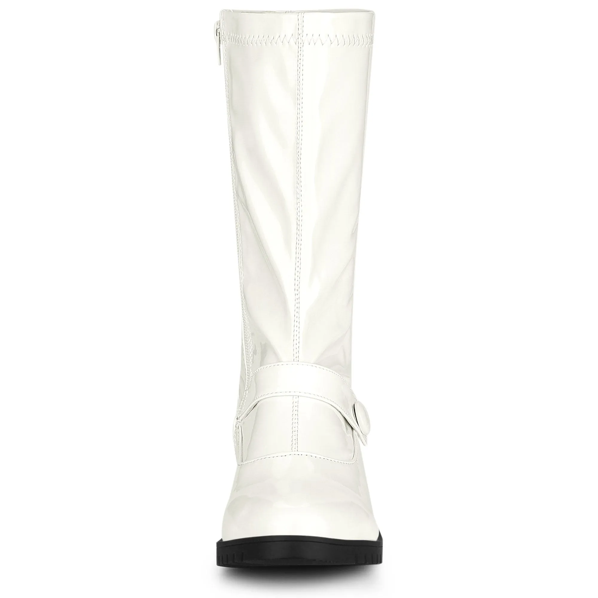 Mid Calf Chunky Heel Patent Leather GO Boots
