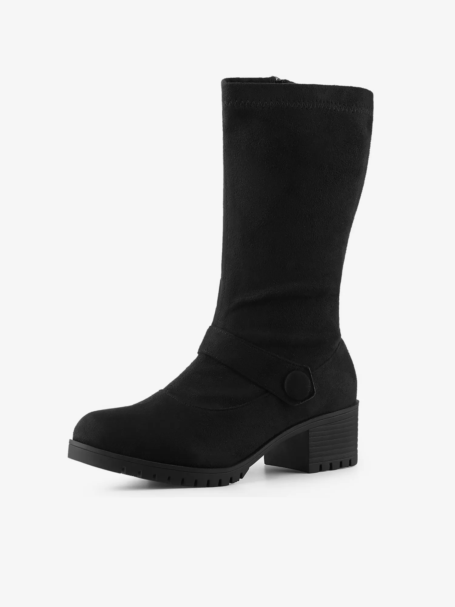 Mid Calf Chunky Heel Patent Leather GO Boots