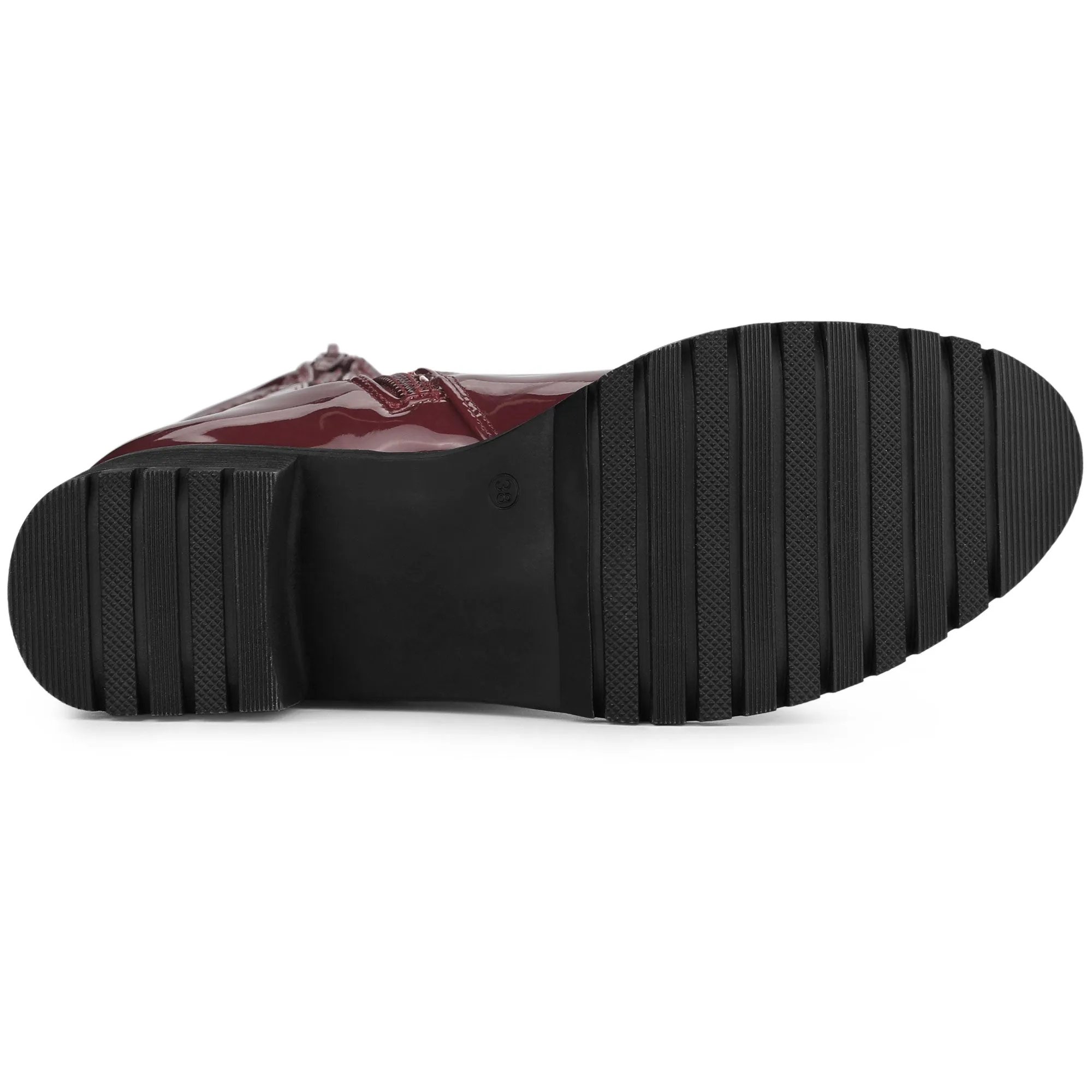 Mid Calf Chunky Heel Patent Leather GO Boots