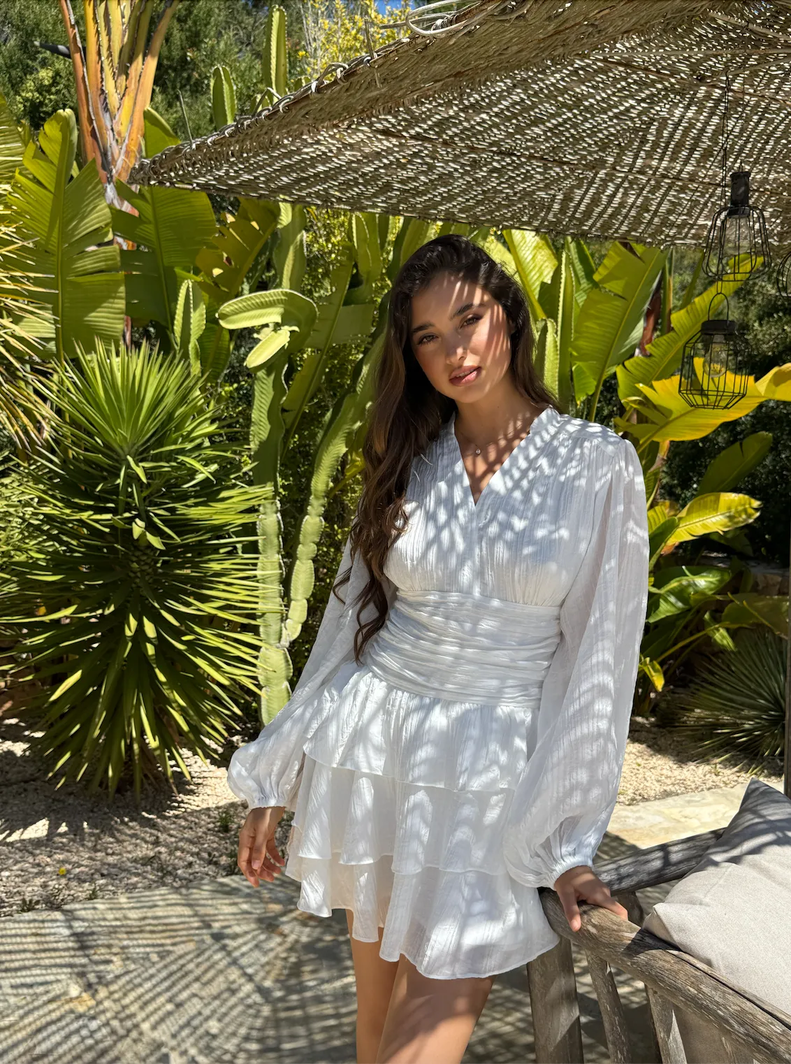 Nadine Belted Ruffle Dress - Snow Flake