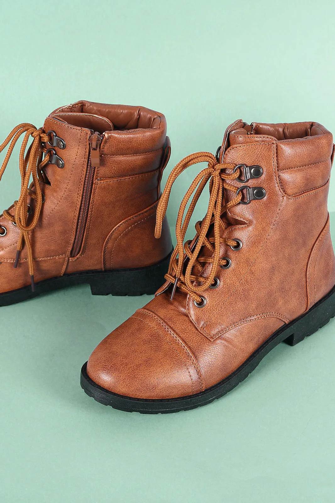 Round Toe Lace-Up Combat Ankle Boots