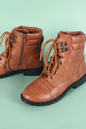 Round Toe Lace-Up Combat Ankle Boots