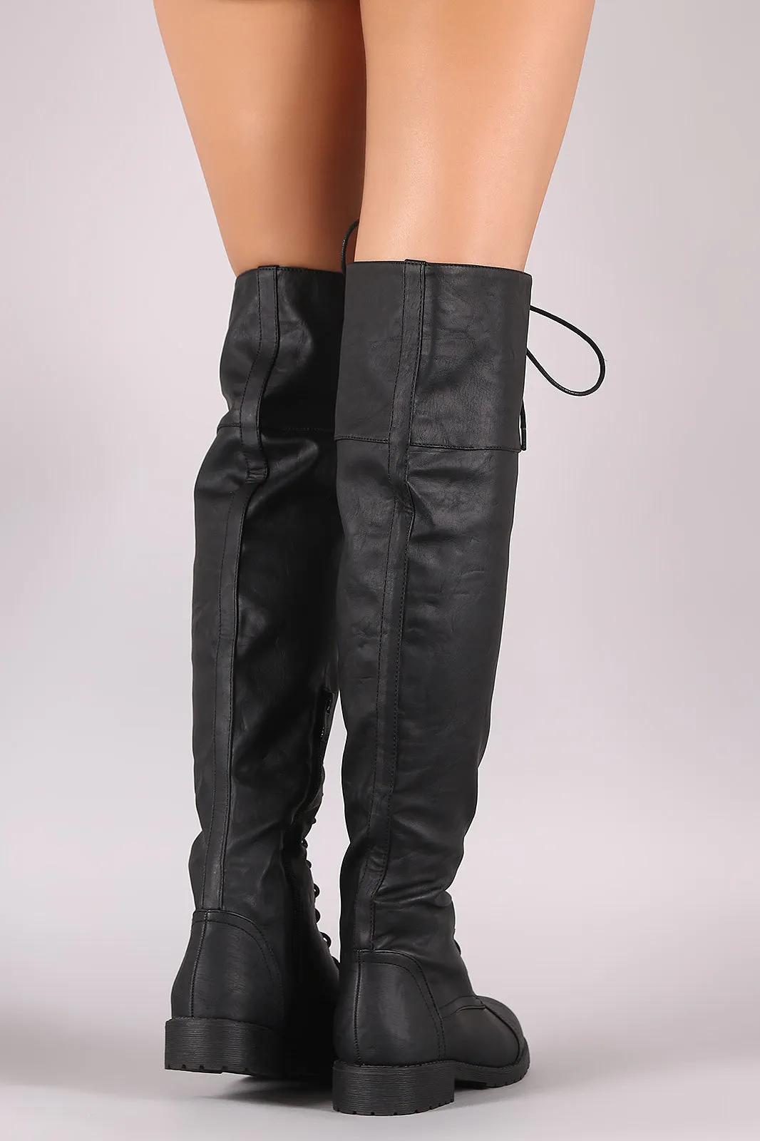 Round Toe Lace Up Combat Over-The-Knee Boots