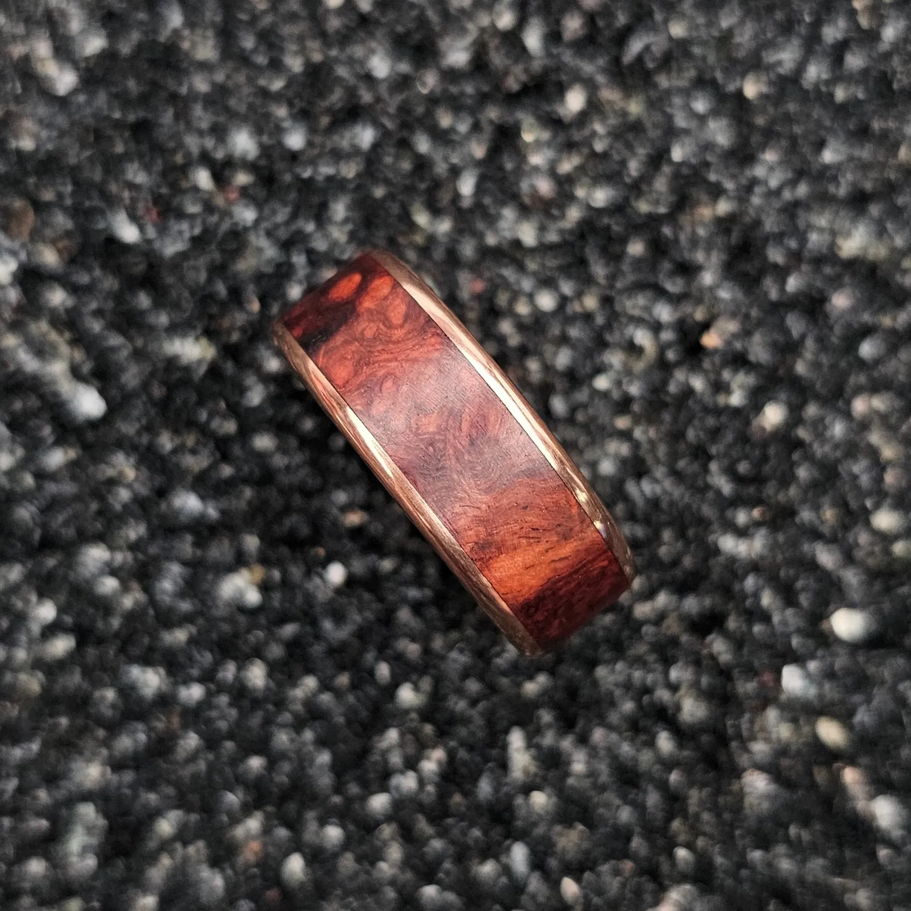 The Sculpted Crown Ring (Amboyna Burl Wood & Sculpted Copper Band)