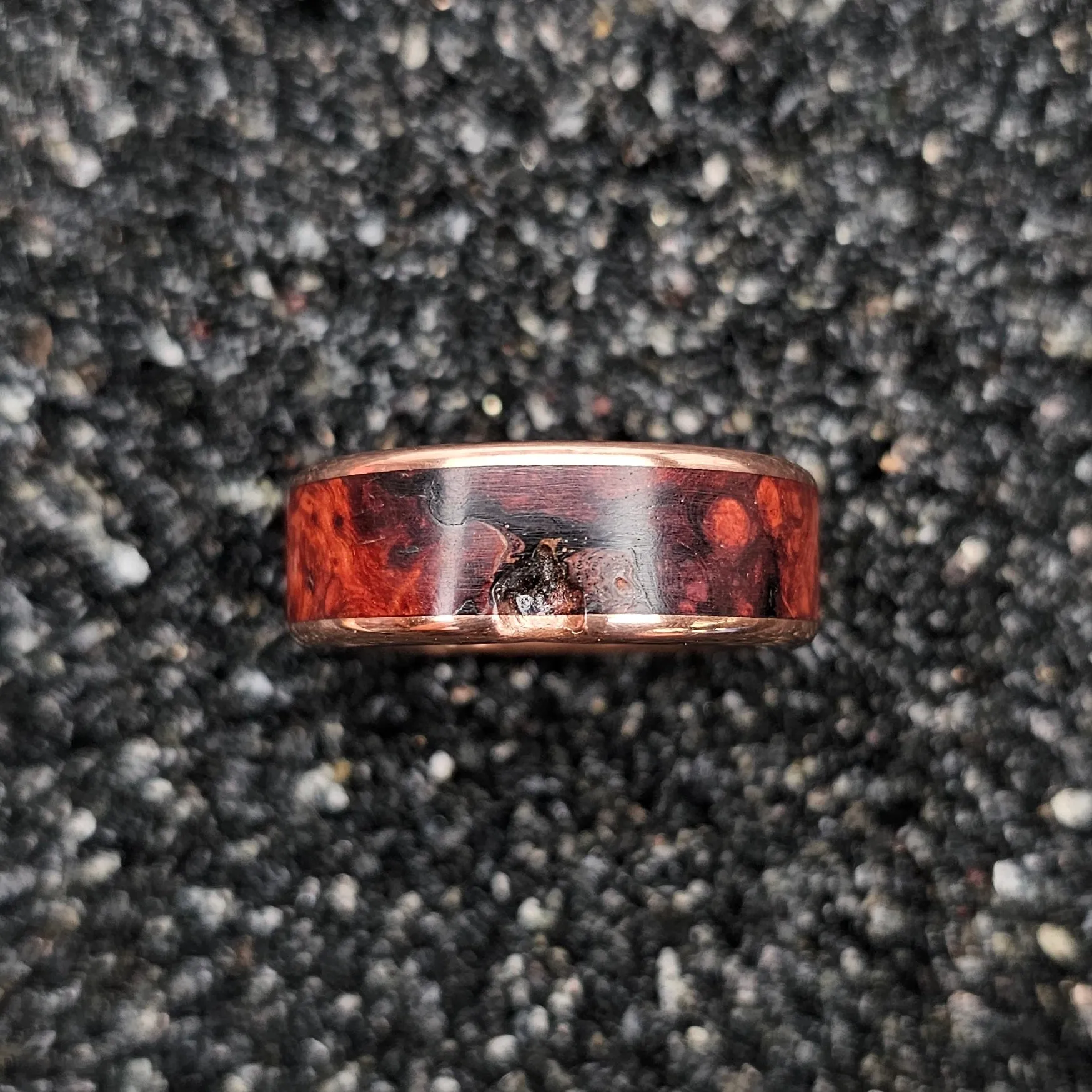 The Sculpted Crown Ring (Amboyna Burl Wood & Sculpted Copper Band)
