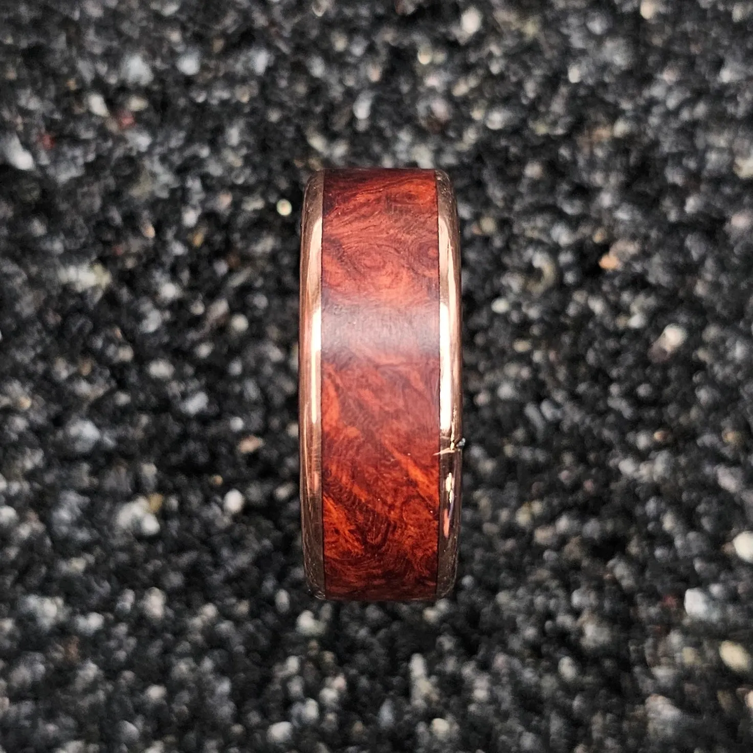 The Sculpted Crown Ring (Amboyna Burl Wood & Sculpted Copper Band)