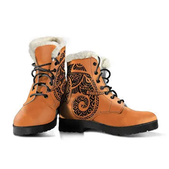 Tribal Orange Print on Demand Artwork Women's Fur Trimmed Combat Style Boots