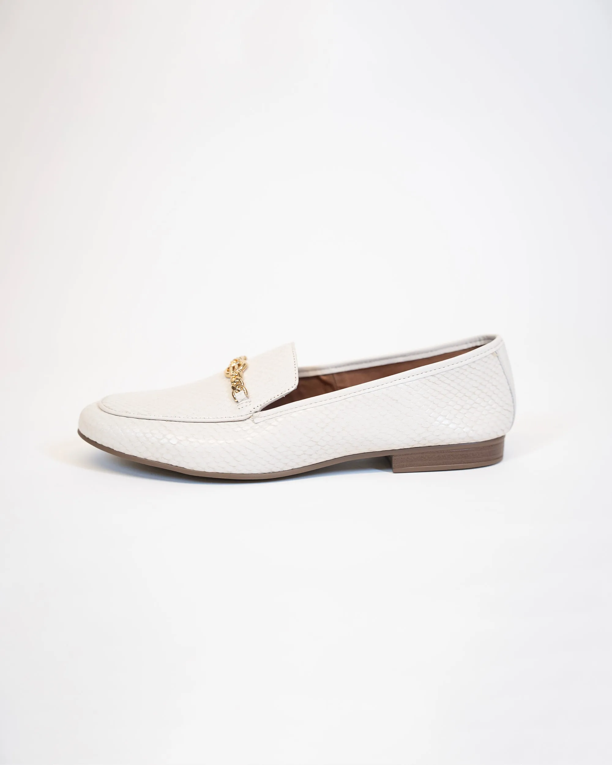 White Classic Loafer with Gold Accent