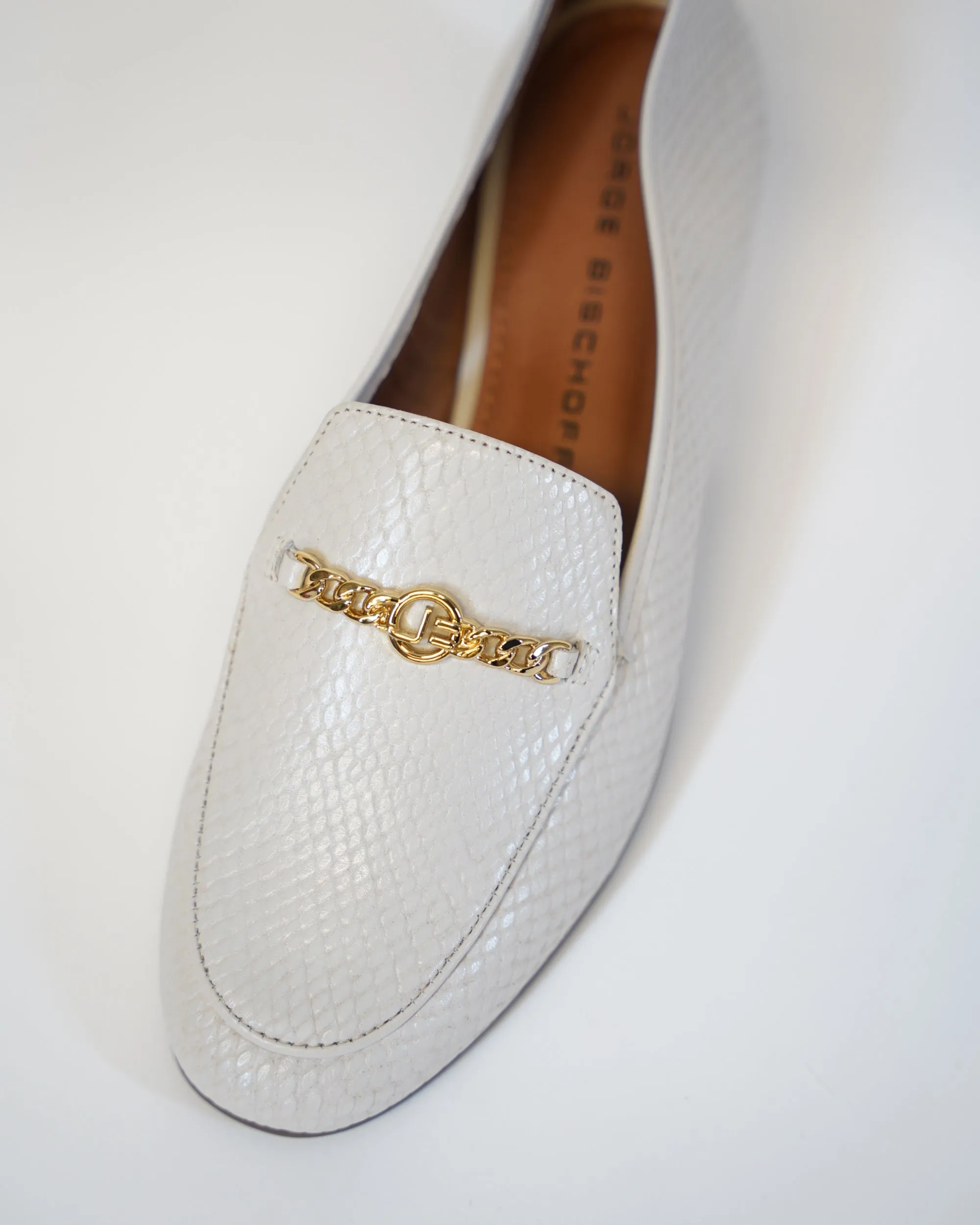 White Classic Loafer with Gold Accent