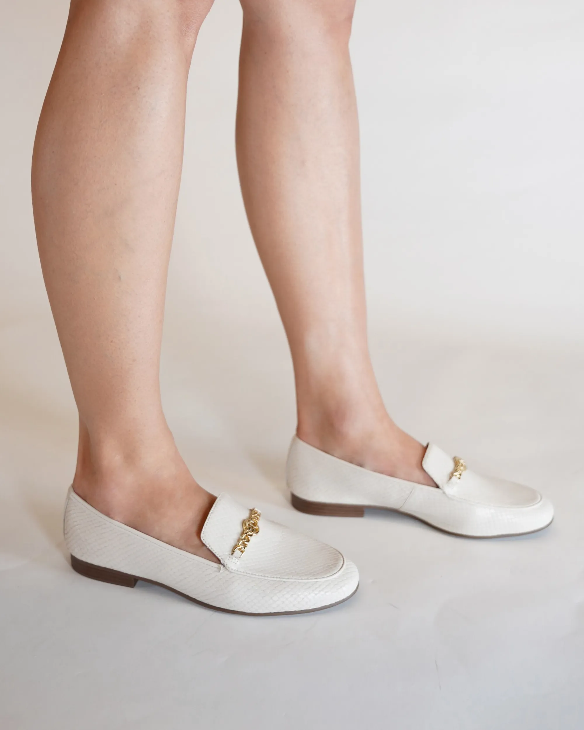 White Classic Loafer with Gold Accent