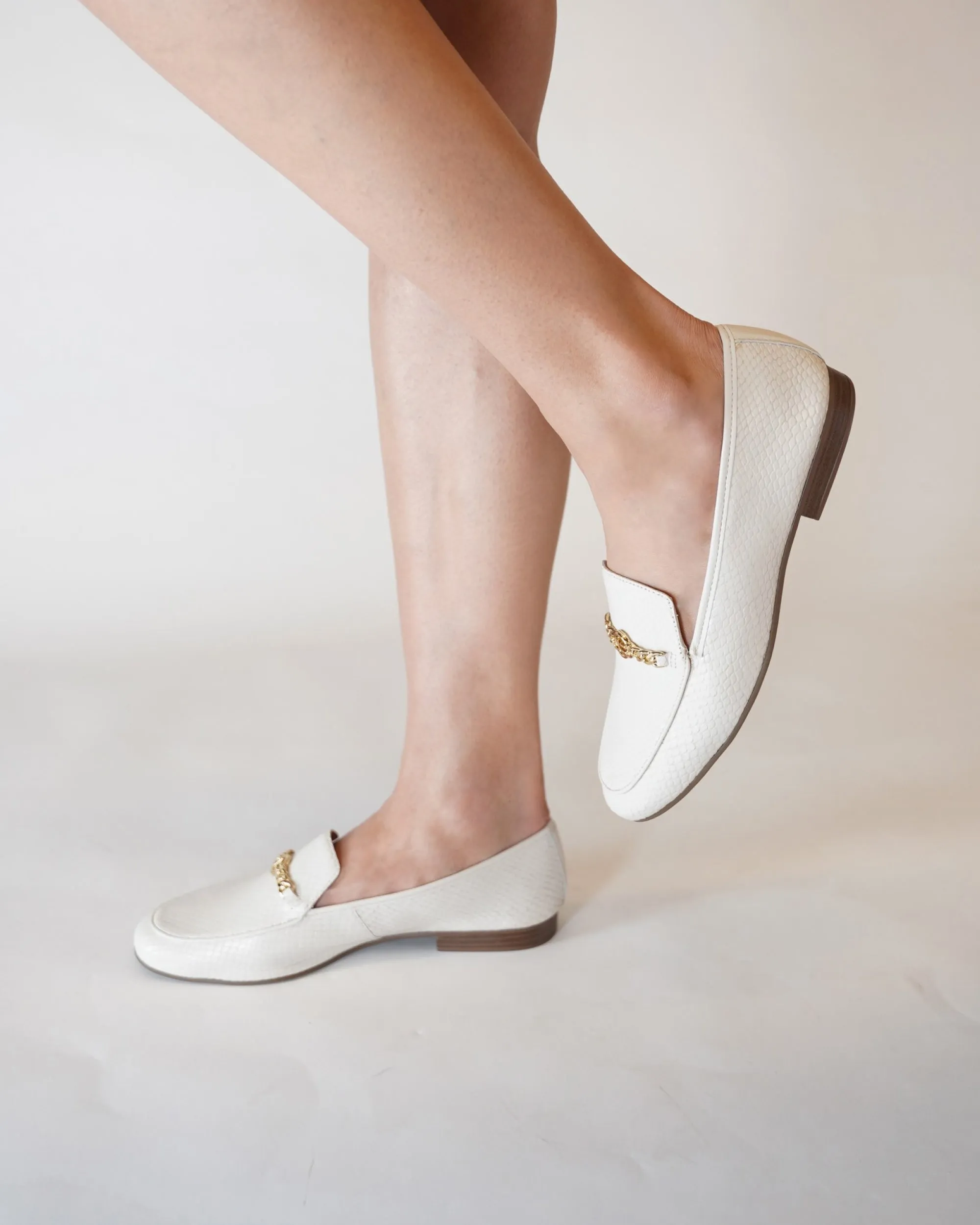 White Classic Loafer with Gold Accent